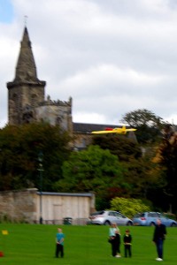  CL aerobatic model passes in front of Dunfermline Abbey              